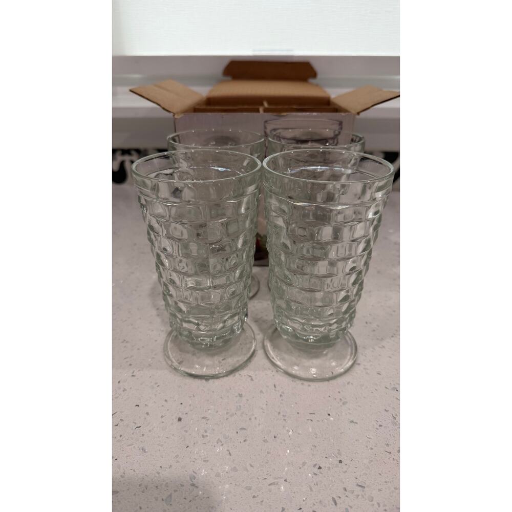 Set of 8 Vintage Indiana Glass~Whitehall Iced Tea Clear Cubist 14 oz. - Picture 2 of 4